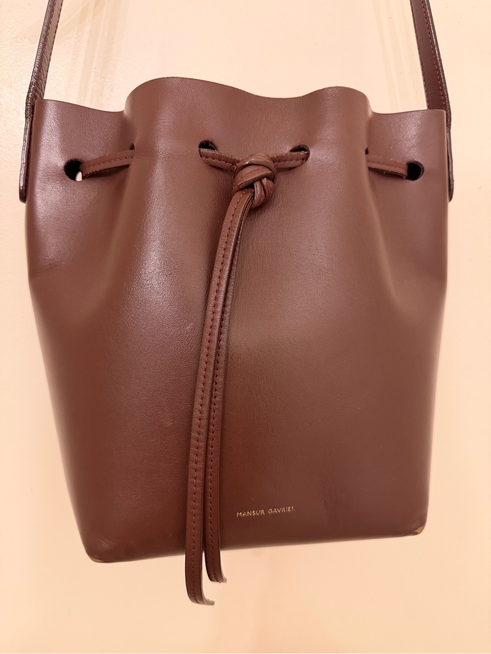 Mansur Gavriel Chocolate Brown Leather Drawstring Bucket Bag